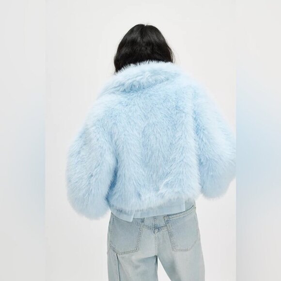 Free People Paris Cropped Faux Fur Jacket Size L in Ice Water - Picture 5 of 16
